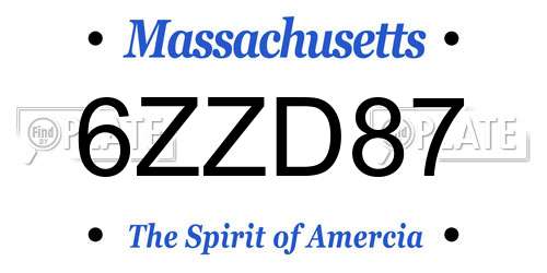 6ZZD87 Massachusetts License Plate