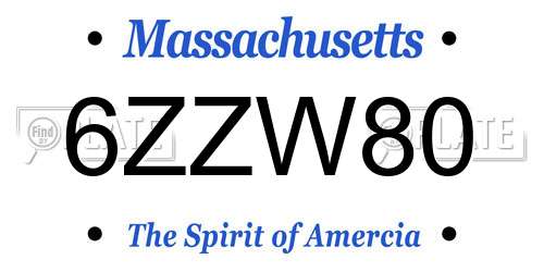 6ZZW80 Massachusetts License Plate