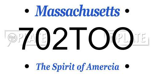 702TOO Massachusetts License Plate