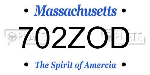 702ZOD Massachusetts License Plate