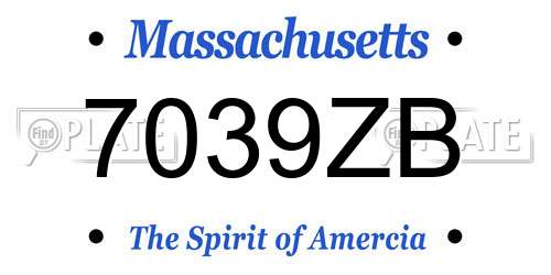 7039ZB Massachusetts License Plate