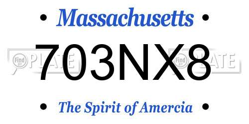 703NX8 Massachusetts License Plate