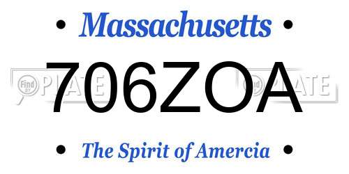 706ZOA Massachusetts License Plate