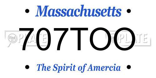 707TOO Massachusetts License Plate