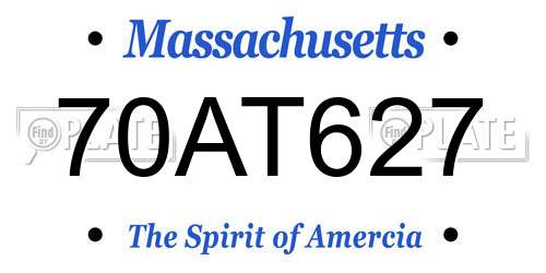 70AT627 Massachusetts License Plate