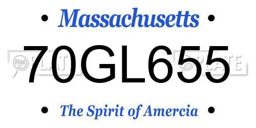 70GL655 Massachusetts License Plate