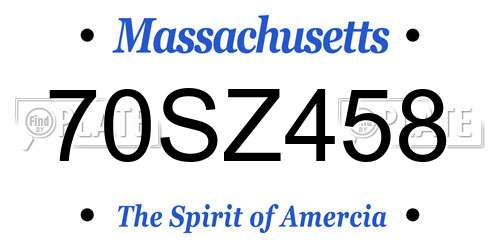 70SZ458 Massachusetts License Plate