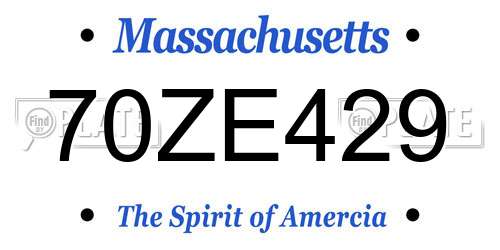 70ZE429 Massachusetts License Plate