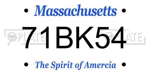 71BK54 Massachusetts License Plate