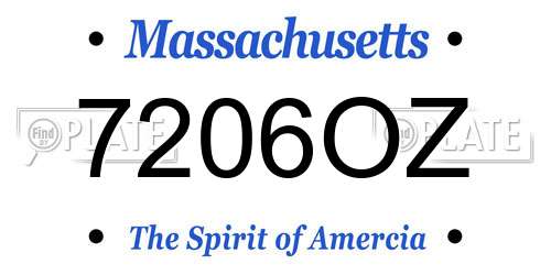 7206OZ Massachusetts License Plate