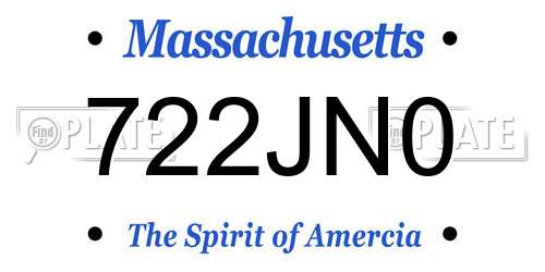 722JN0 Massachusetts License Plate
