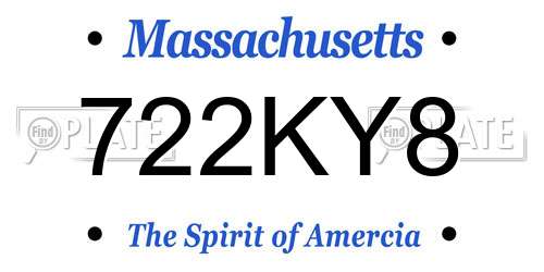 722KY8 Massachusetts License Plate