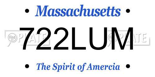 722LUM Massachusetts License Plate