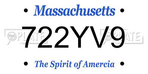 722YV9 Massachusetts License Plate