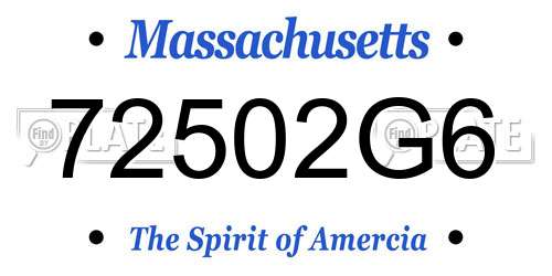 72502G6 Massachusetts License Plate
