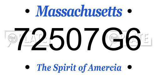 72507G6 Massachusetts License Plate