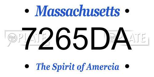 7265DA Massachusetts License Plate