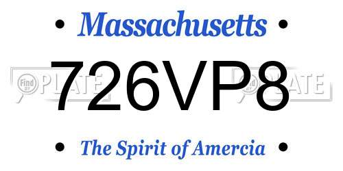726VP8 Massachusetts License Plate
