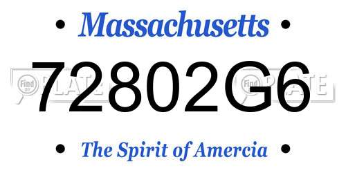 72802G6 Massachusetts License Plate