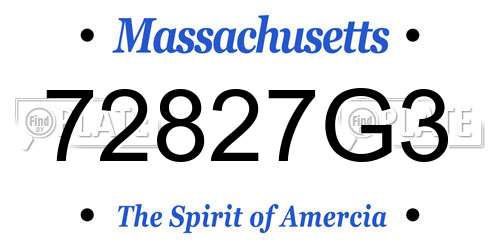 72827G3 Massachusetts License Plate