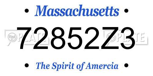 72852Z3 Massachusetts License Plate