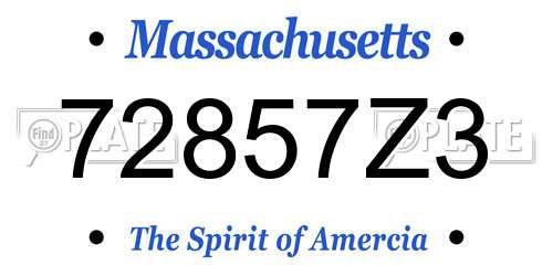 72857Z3 Massachusetts License Plate