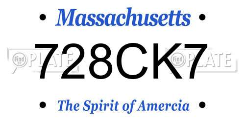 728CK7 Massachusetts License Plate