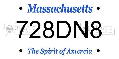 728DN8 Massachusetts License Plate