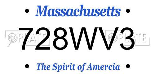728WV3 Massachusetts License Plate