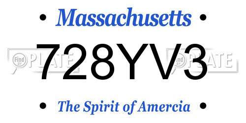 728YV3 Massachusetts License Plate