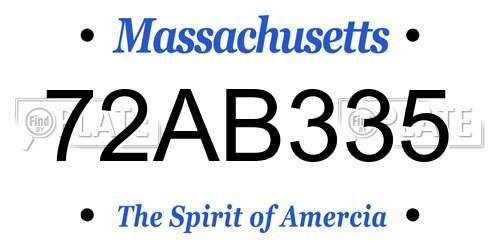 72AB335 Massachusetts License Plate