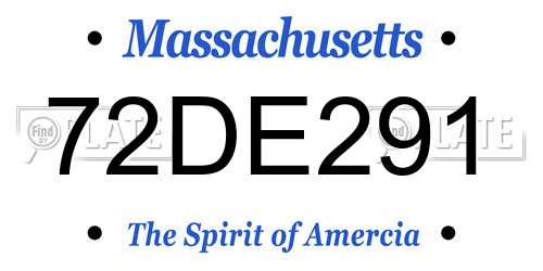 72DE291 Massachusetts License Plate