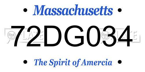 72DG034 Massachusetts License Plate