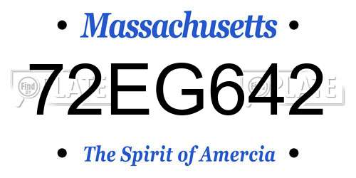 72EG642 Massachusetts License Plate