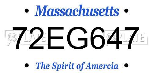 72EG647 Massachusetts License Plate
