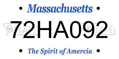 72HA092 Massachusetts License Plate