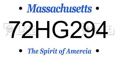 72HG294 Massachusetts License Plate