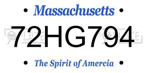 72HG794 Massachusetts License Plate