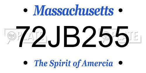 72JB255 Massachusetts License Plate