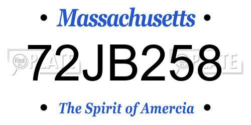 72JB258 Massachusetts License Plate