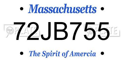 72JB755 Massachusetts License Plate
