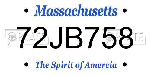 72JB758 Massachusetts License Plate