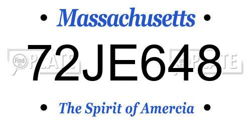 72JE648 Massachusetts License Plate