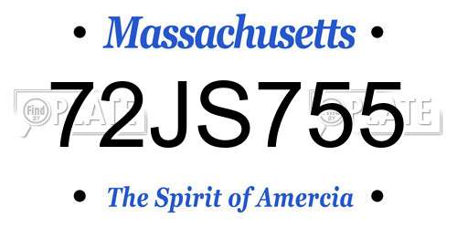 72JS755 Massachusetts License Plate