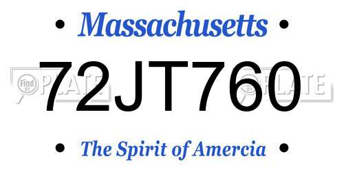 72JT760 Massachusetts License Plate