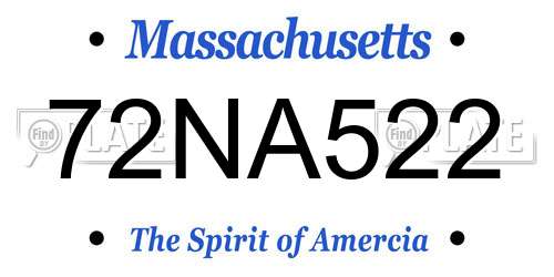 72NA522 Massachusetts License Plate