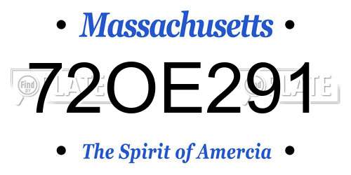 72OE291 Massachusetts License Plate