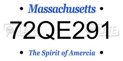 72QE291 Massachusetts License Plate