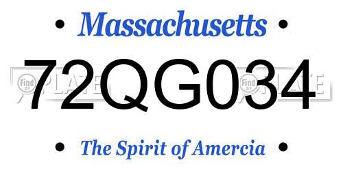72QG034 Massachusetts License Plate