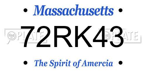 72RK43 Massachusetts License Plate